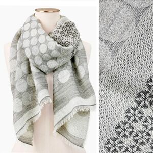 Talbots shimmer Polka dots snowflakes oblong metallic silver grey scarf Italy